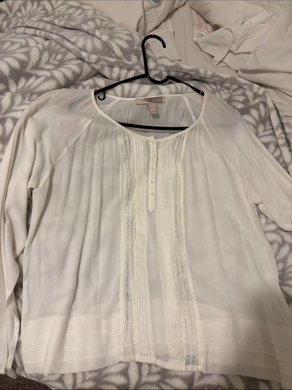 Forever 21 Ivory Button-Front Peasant Blouse